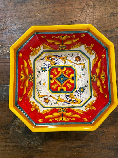 Raffaellesco Vario Rosso Octagonal Square Bowl, ceramics, pottery, italian design, majolica, handmade, handcrafted, handpainted, home decor, kitchen art, home goods, deruta, majolica, Artisan, treasures, traditional art, modern art, gift ideas, style, SF, shop small business, artists, shop online, landmark store, legacy, one of a kind, limited edition, gift guide, gift shop, retail shop, decorations, shopping, italy, home staging, home decorating, home interiors