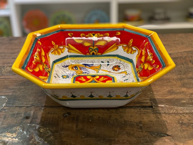 Raffaellesco Vario Rosso Octagonal Square Bowl, ceramics, pottery, italian design, majolica, handmade, handcrafted, handpainted, home decor, kitchen art, home goods, deruta, majolica, Artisan, treasures, traditional art, modern art, gift ideas, style, SF, shop small business, artists, shop online, landmark store, legacy, one of a kind, limited edition, gift guide, gift shop, retail shop, decorations, shopping, italy, home staging, home decorating, home interiors