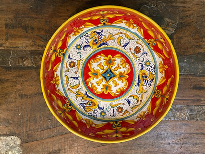 Raffaellesco Vario Rosso Pasta Bowl, ceramics, pottery, italian design, majolica, handmade, handcrafted, handpainted, home decor, kitchen art, home goods, deruta, majolica, Artisan, treasures, traditional art, modern art, gift ideas, style, SF, shop small business, artists, shop online, landmark store, legacy, one of a kind, limited edition, gift guide, gift shop, retail shop, decorations, shopping, italy, home staging, home decorating, home interiors