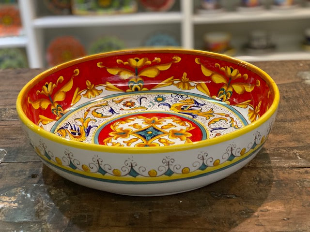 Raffaellesco Vario Rosso Pasta Bowl, ceramics, pottery, italian design, majolica, handmade, handcrafted, handpainted, home decor, kitchen art, home goods, deruta, majolica, Artisan, treasures, traditional art, modern art, gift ideas, style, SF, shop small business, artists, shop online, landmark store, legacy, one of a kind, limited edition, gift guide, gift shop, retail shop, decorations, shopping, italy, home staging, home decorating, home interiors