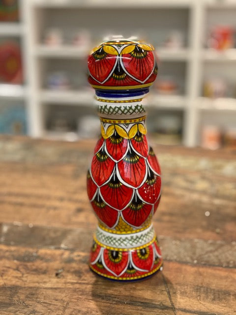 Red Peacock - Salt Grinder, ceramics, pottery, italian design, majolica, handmade, handcrafted, handpainted, home decor, kitchen art, home goods, deruta, majolica, Artisan, treasures, traditional art, modern art, gift ideas, style, SF, shop small business, artists, shop online, landmark store, legacy, one of a kind, limited edition, gift guide, gift shop, retail shop, decorations, shopping, italy, home staging, home decorating, home interiors