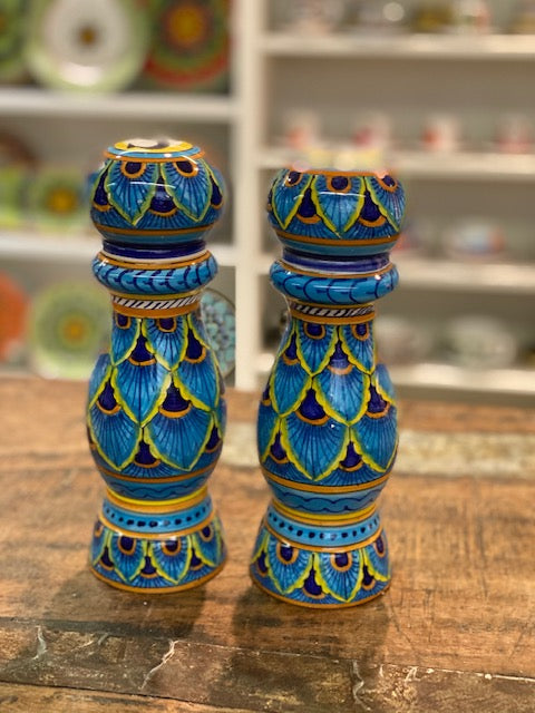 Eugenio - Peacock Pepper Grinder, ceramics, pottery, italian design, majolica, handmade, handcrafted, handpainted, home decor, kitchen art, home goods, deruta, majolica, Artisan, treasures, traditional art, modern art, gift ideas, style, SF, shop small business, artists, shop online, landmark store, legacy, one of a kind, limited edition, gift guide, gift shop, retail shop, decorations, shopping, italy, home staging, home decorating, home interiors