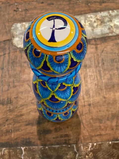 Eugenio - Peacock Pepper Grinder, ceramics, pottery, italian design, majolica, handmade, handcrafted, handpainted, home decor, kitchen art, home goods, deruta, majolica, Artisan, treasures, traditional art, modern art, gift ideas, style, SF, shop small business, artists, shop online, landmark store, legacy, one of a kind, limited edition, gift guide, gift shop, retail shop, decorations, shopping, italy, home staging, home decorating, home interiors