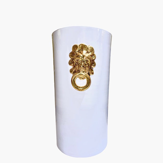 Ceramic White Umbrella Stand with 24 Karat Gold Lion