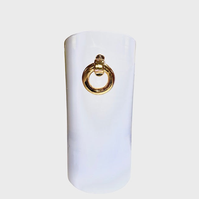 Ceramic White Umbrella Stand with 24 Karat Gold  Rings, ceramics, pottery, italian design, majolica, handmade, handcrafted, handpainted, home decor, kitchen art, home goods, deruta, majolica, Artisan, treasures, traditional art, modern art, gift ideas, style, SF, shop small business, artists, shop online, landmark store, legacy, one of a kind, limited edition, gift guide, gift shop, retail shop, decorations, shopping, italy, home staging, home decorating, home interiors