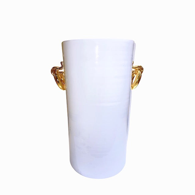 Ceramic White Umbrella Stand with 24 Karat Gold  Rings, ceramics, pottery, italian design, majolica, handmade, handcrafted, handpainted, home decor, kitchen art, home goods, deruta, majolica, Artisan, treasures, traditional art, modern art, gift ideas, style, SF, shop small business, artists, shop online, landmark store, legacy, one of a kind, limited edition, gift guide, gift shop, retail shop, decorations, shopping, italy, home staging, home decorating, home interiors