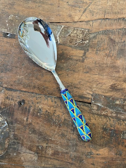 Blues Peacock: B-61 Utensil - Risotto Spoon, ceramics, pottery, italian design, majolica, handmade, handcrafted, handpainted, home decor, kitchen art, home goods, deruta, majolica, Artisan, treasures, traditional art, modern art, gift ideas, style, SF, shop small business, artists, shop online, landmark store, legacy, one of a kind, limited edition, gift guide, gift shop, retail shop, decorations, shopping, italy, home staging, home decorating, home interiors