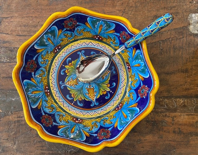 Blues Peacock: B-61 Utensil - Risotto Spoon, ceramics, pottery, italian design, majolica, handmade, handcrafted, handpainted, home decor, kitchen art, home goods, deruta, majolica, Artisan, treasures, traditional art, modern art, gift ideas, style, SF, shop small business, artists, shop online, landmark store, legacy, one of a kind, limited edition, gift guide, gift shop, retail shop, decorations, shopping, italy, home staging, home decorating, home interiors