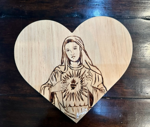 Heart Shaped Mary in Pyrography
