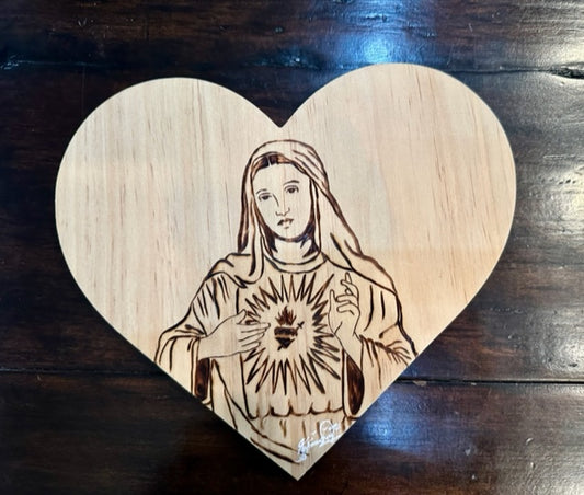 Heart Shaped Mary in Pyrography | PRE-ORDER