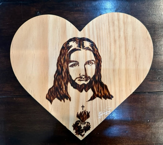 Heart Shaped Jesus in Pyrography |  PRE-ORDER