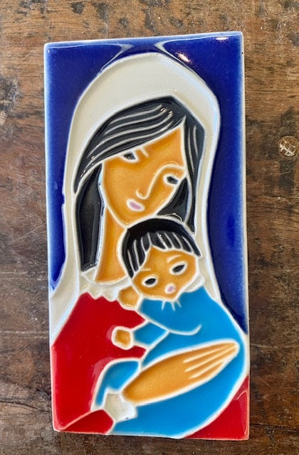 Mary and Baby Jesus Small Tile 4" x 2", ceramics, pottery, italian design, majolica, handmade, handcrafted, handpainted, home decor, kitchen art, home goods, deruta, majolica, Artisan, treasures, traditional art, modern art, gift ideas, style, SF, shop small business, artists, shop online, landmark store, legacy, one of a kind, limited edition, gift guide, gift shop, retail shop, decorations, shopping, italy, home staging, home decorating, home interiors