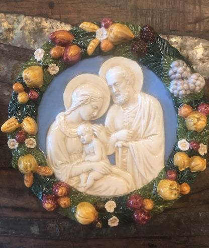 Holy Family Medium Della Robbia, ceramics, pottery, italian design, majolica, handmade, handcrafted, handpainted, home decor, kitchen art, home goods, deruta, majolica, Artisan, treasures, traditional art, modern art, gift ideas, style, SF, shop small business, artists, shop online, landmark store, legacy, one of a kind, limited edition, gift guide, gift shop, retail shop, decorations, shopping, italy, home staging, home decorating, home interiors