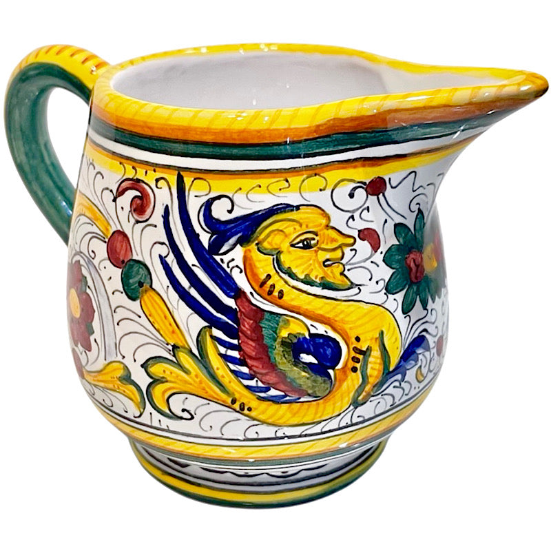Raffaellesco Creamer, ceramics, pottery, italian design, majolica, handmade, handcrafted, handpainted, home decor, kitchen art, home goods, deruta, majolica, Artisan, treasures, traditional art, modern art, gift ideas, style, SF, shop small business, artists, shop online, landmark store, legacy, one of a kind, limited edition, gift guide, gift shop, retail shop, decorations, shopping, italy, home staging, home decorating, home interiors