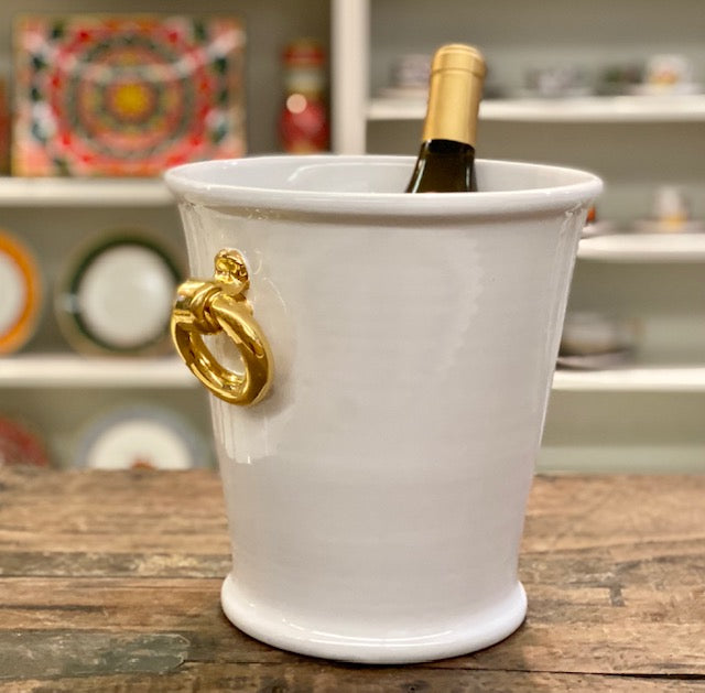 Champagne Bucket with 24 Karat Gold Rings, ceramics, pottery, italian design, majolica, handmade, handcrafted, handpainted, home decor, kitchen art, home goods, deruta, majolica, Artisan, treasures, traditional art, modern art, gift ideas, style, SF, shop small business, artists, shop online, landmark store, legacy, one of a kind, limited edition, gift guide, gift shop, retail shop, decorations, shopping, italy, home staging, home decorating, home interiors