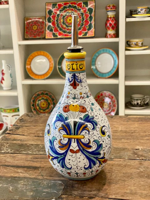 Ricco Deruta - Olive Oil Bottle, ceramics, pottery, italian design, majolica, handmade, handcrafted, handpainted, home decor, kitchen art, home goods, deruta, majolica, Artisan, treasures, traditional art, modern art, gift ideas, style, SF, shop small business, artists, shop online, landmark store, legacy, one of a kind, limited edition, gift guide, gift shop, retail shop, decorations, shopping, italy, home staging, home decorating, home interiors