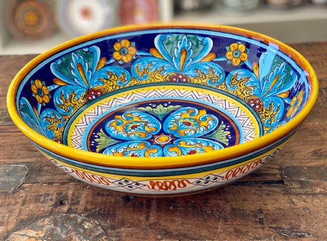 Collectible Majolica Salad Bowl B-64 ,ceramics, pottery, italian design, majolica, handmade, handcrafted, handpainted, home decor, kitchen art, home goods, deruta, majolica, Artisan, treasures, traditional art, modern art, gift ideas, style, SF, shop small business, artists, shop online, landmark store, legacy, one of a kind, limited edition, gift guide, gift shop, retail shop, decorations, shopping, italy, home staging, home decorating, home interiors