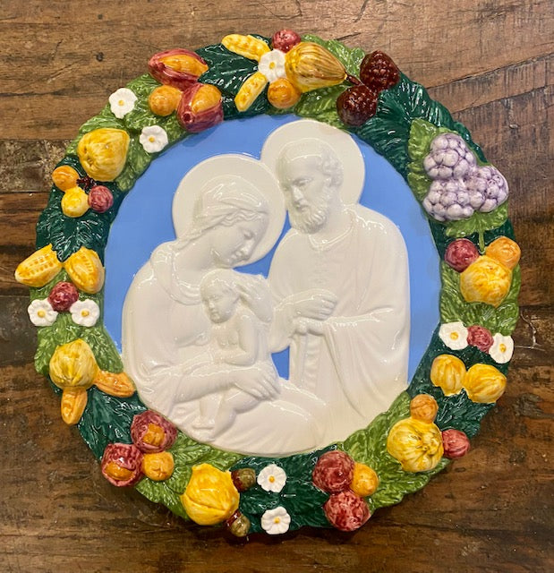 Holy Family Medium Della Robbia, ceramics, pottery, italian design, majolica, handmade, handcrafted, handpainted, home decor, kitchen art, home goods, deruta, majolica, Artisan, treasures, traditional art, modern art, gift ideas, style, SF, shop small business, artists, shop online, landmark store, legacy, one of a kind, limited edition, gift guide, gift shop, retail shop, decorations, shopping, italy, home staging, home decorating, home interiors