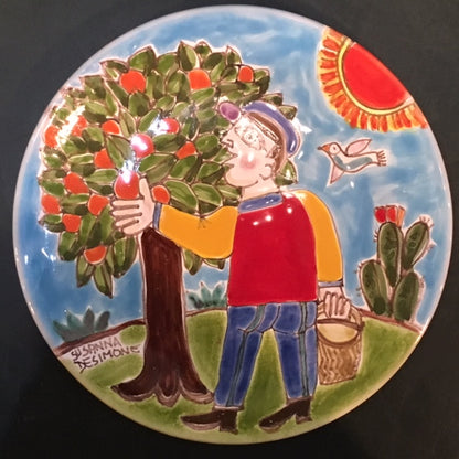Orange Picker Plate, ceramics, pottery, italian design, majolica, handmade, handcrafted, handpainted, home decor, kitchen art, home goods, deruta, majolica, Artisan, treasures, traditional art, modern art, gift ideas, style, SF, shop small business, artists, shop online, landmark store, legacy, one of a kind, limited edition, gift guide, gift shop, retail shop, decorations, shopping, italy, home staging, home decorating, home interiors