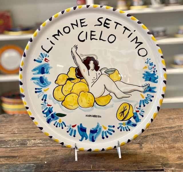Limone Settimo Cielo Pizza Plate, ceramics, pottery, italian design, majolica, handmade, handcrafted, handpainted, home decor, kitchen art, home goods, deruta, majolica, Artisan, treasures, traditional art, modern art, gift ideas, style, SF, shop small business, artists, shop online, landmark store, legacy, one of a kind, limited edition, gift guide, gift shop, retail shop, decorations, shopping, italy, home staging, home decorating, home interiors