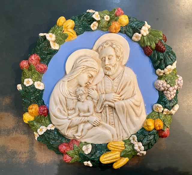 Holy Family Large Della Robbia, ceramics, pottery, italian design, majolica, handmade, handcrafted, handpainted, home decor, kitchen art, home goods, deruta, majolica, Artisan, treasures, traditional art, modern art, gift ideas, style, SF, shop small business, artists, shop online, landmark store, legacy, one of a kind, limited edition, gift guide, gift shop, retail shop, decorations, shopping, italy, home staging, home decorating, home interiors