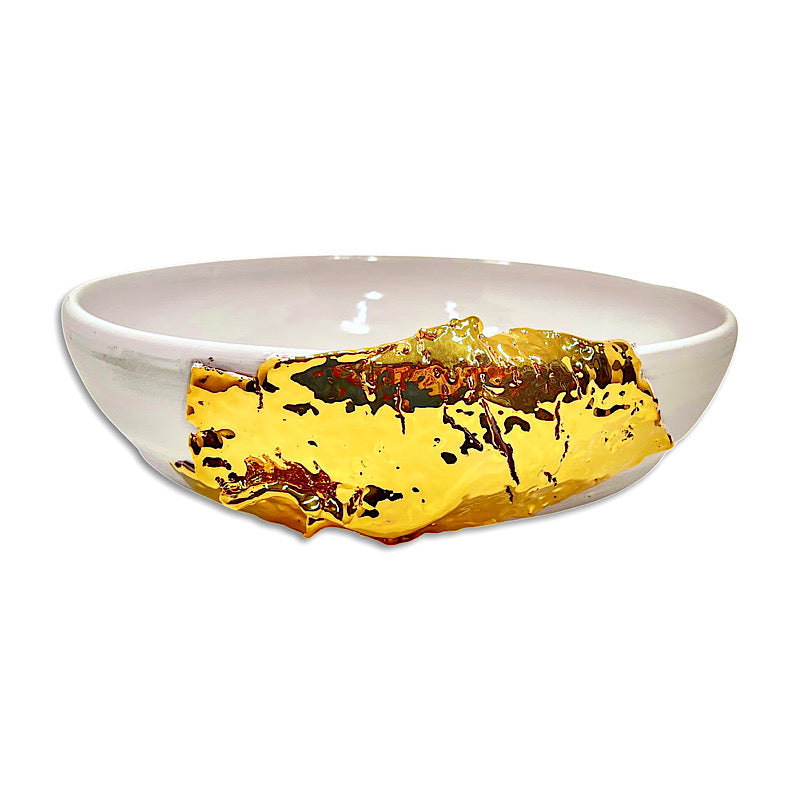 Doriana Usai 24 Karat Gold Cork Effect Bowl Medium, ceramics, pottery, italian design, majolica, handmade, handcrafted, handpainted, gold, 24 karat, home decor, kitchen art, home goods, deruta, majolica, Artisan, treasures, traditional art, modern art, gift ideas, style, san francisco, shop small business, artists, shop online, landmark store, legacy, one of a kind, limited edition, gift guide, gift shop, retail shop, decorations, shopping, italy, home staging, home decorating, home interiors