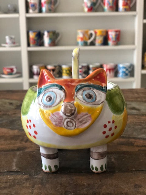 Mini Cat Cachepot, ceramics, pottery, italian design, majolica, handmade, handcrafted, handpainted, home decor, kitchen art, home goods, deruta, majolica, Artisan, treasures, traditional art, modern art, gift ideas, style, SF, shop small business, artists, shop online, landmark store, legacy, one of a kind, limited edition, gift guide, gift shop, retail shop, decorations, shopping, italy, home staging, home decorating, home interiors