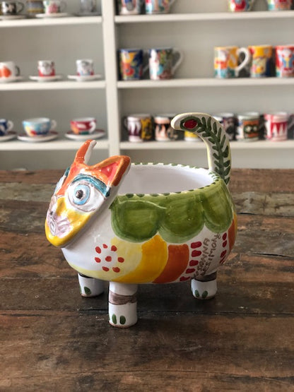Mini Cat Cachepot, ceramics, pottery, italian design, majolica, handmade, handcrafted, handpainted, home decor, kitchen art, home goods, deruta, majolica, Artisan, treasures, traditional art, modern art, gift ideas, style, SF, shop small business, artists, shop online, landmark store, legacy, one of a kind, limited edition, gift guide, gift shop, retail shop, decorations, shopping, italy, home staging, home decorating, home interiors
