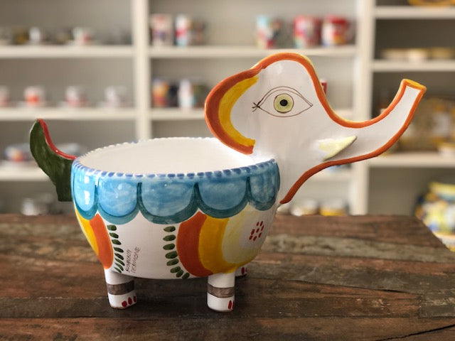 Elephant Cachepot, Large, ceramics, pottery, italian design, majolica, handmade, handcrafted, handpainted, home decor, kitchen art, home goods, deruta, majolica, Artisan, treasures, traditional art, modern art, gift ideas, style, SF, shop small business, artists, shop online, landmark store, legacy, one of a kind, limited edition, gift guide, gift shop, retail shop, decorations, shopping, italy, home staging, home decorating, home interiors