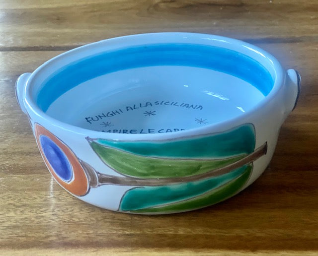 Recipe Bowl Funghi Alla Siciliana - Large, ceramics, pottery, italian design, majolica, handmade, handcrafted, handpainted, home decor, kitchen art, home goods, deruta, majolica, Artisan, treasures, traditional art, modern art, gift ideas, style, SF, shop small business, artists, shop online, landmark store, legacy, one of a kind, limited edition, gift guide, gift shop, retail shop, decorations, shopping, italy, home staging, home decorating, home interiors