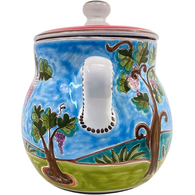 Grape Picker Biscotti Jar by De Simone, ceramics, pottery, italian design, majolica, handmade, handcrafted, handpainted, home decor, kitchen art, home goods, deruta, majolica, Artisan, treasures, traditional art, modern art, gift ideas, style, SF, shop small business, artists, shop online, landmark store, legacy, one of a kind, limited edition, gift guide, gift shop, retail shop, decorations, shopping, italy, home staging, home decorating, home interiors