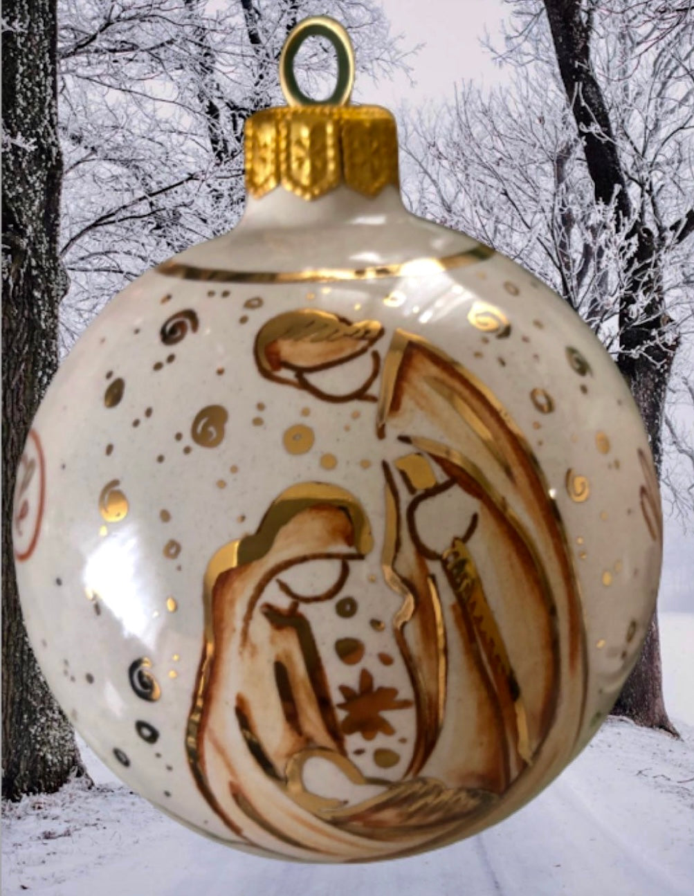 Personalized Nativity Ornament w/ 24 Karat Gold, ceramics, pottery, italian design, majolica, handmade, handcrafted, handpainted, home decor, kitchen art, home goods, deruta, majolica, Artisan, treasures, traditional art, modern art, gift ideas, style, SF, shop small business, artists, shop online, landmark store, legacy, one of a kind, limited edition, gift guide, gift shop, retail shop, decorations, shopping, italy, home staging, home decorating, home interiors