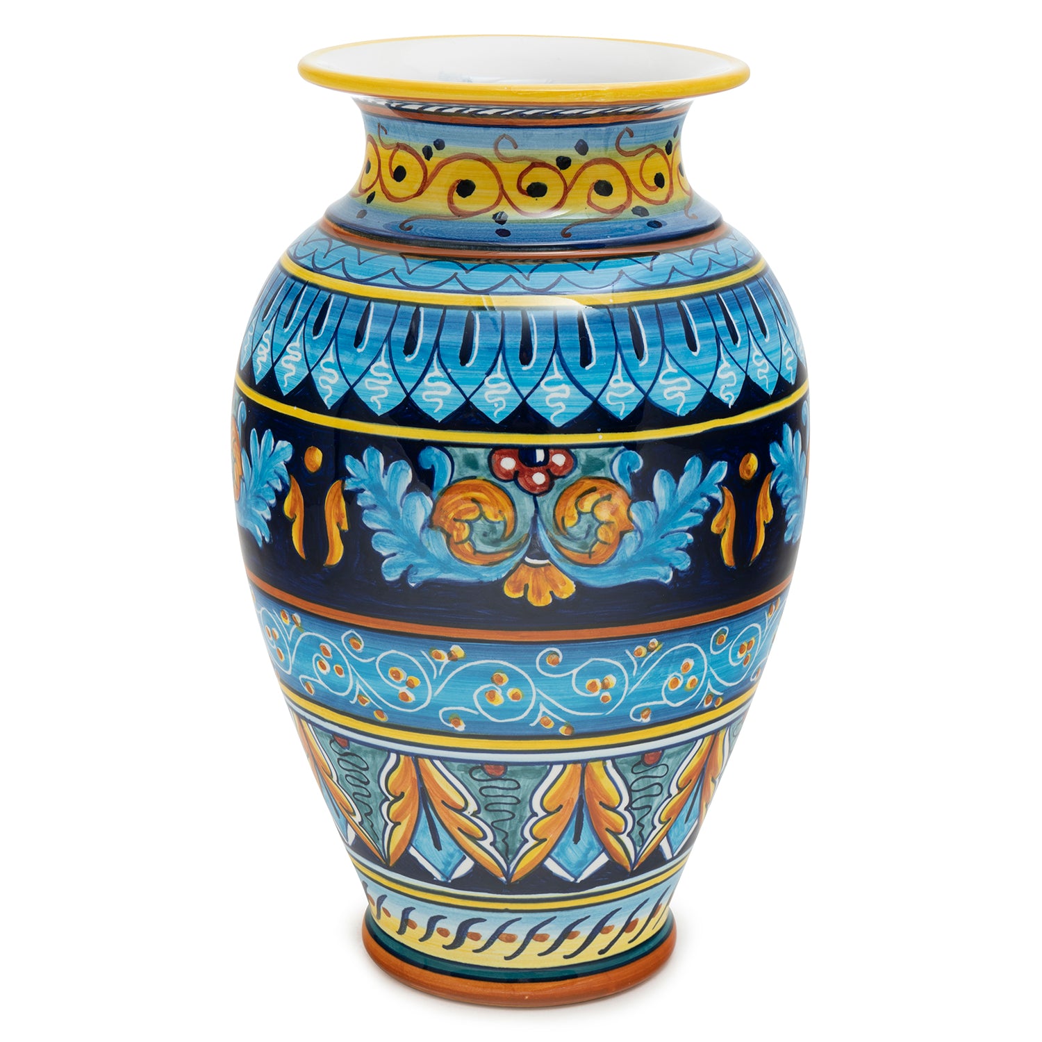 Hand-painted Italian majolica 12-inch vase by Deruta master artisan Eugenio Ricciarelli — Biordi Art Imports