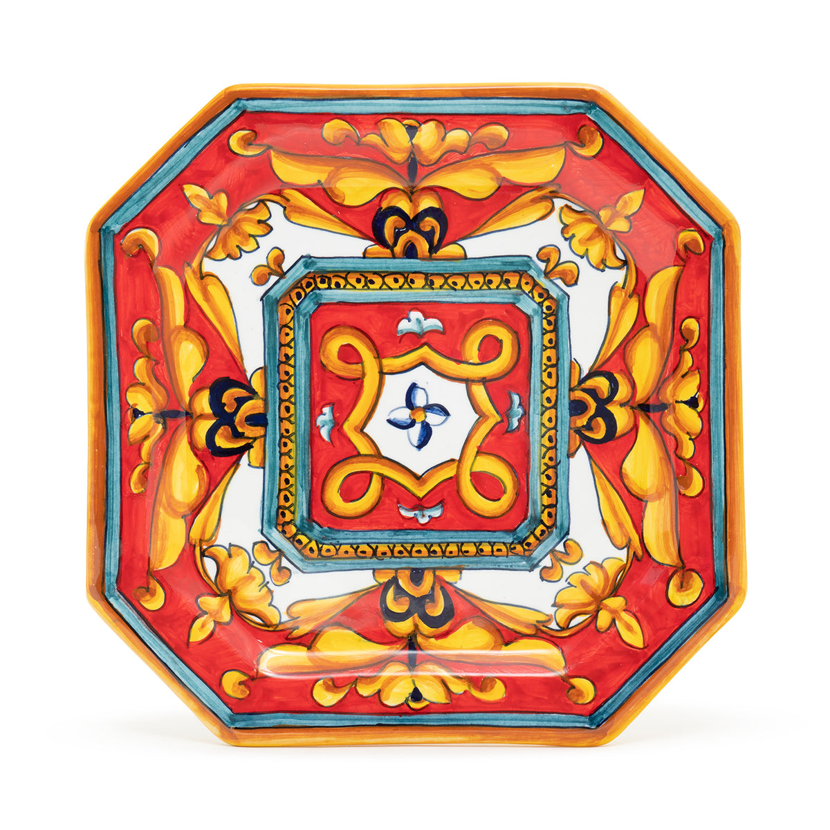 Pia Ricamo Rosso center knot octagonal Dessert plate