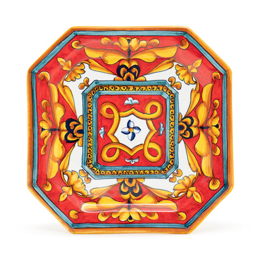 Pia Ricamo Rosso center knot octagonal Dessert plate