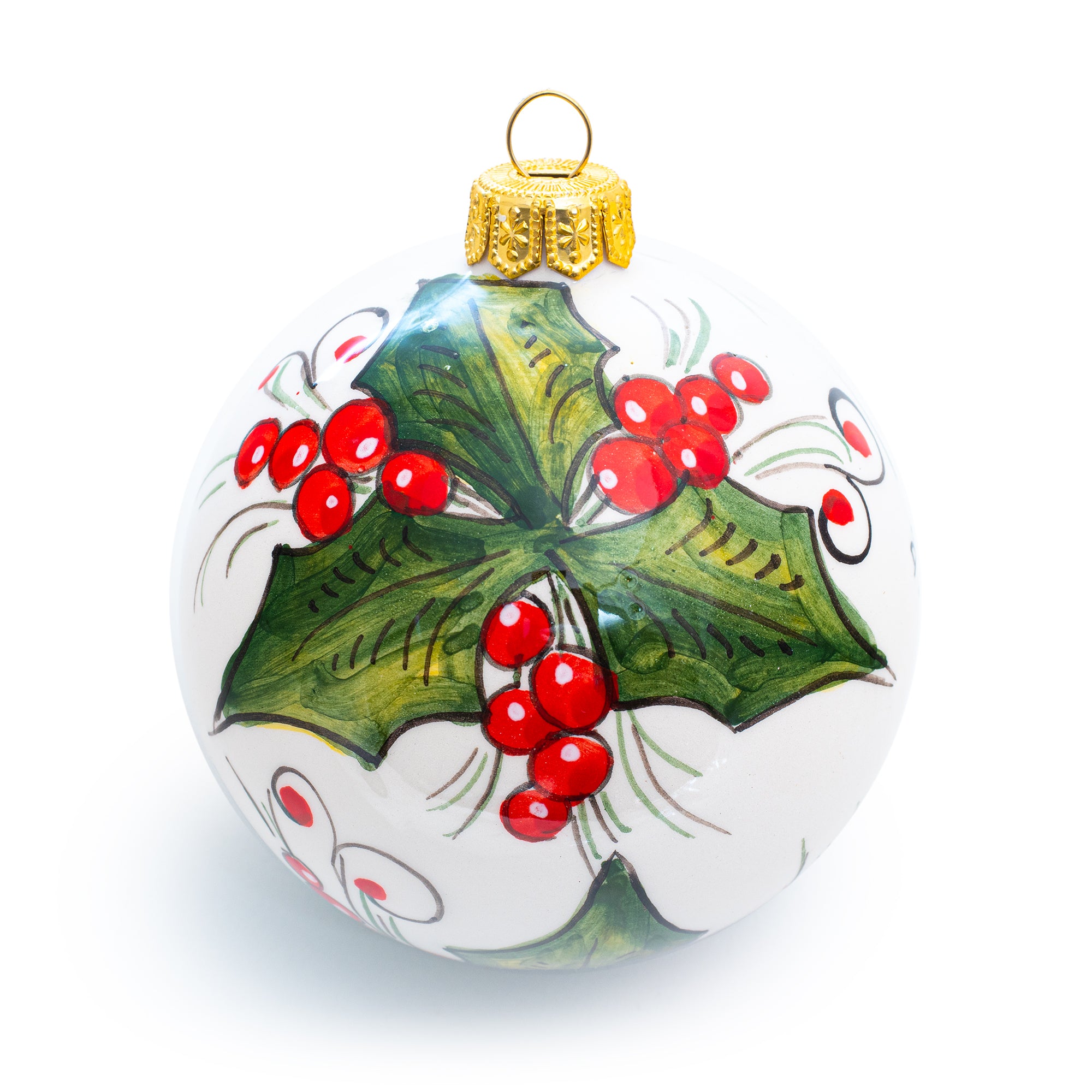 Pia's Holly Ornament, ceramics, pottery, italian design, majolica, handmade, handcrafted, handpainted, home decor, kitchen art, home goods, deruta, majolica, Artisan, treasures, traditional art, modern art, gift ideas, style, SF, shop small business, artists, shop online, landmark store, legacy, one of a kind, limited edition, gift guide, gift shop, retail shop, decorations, shopping, italy, home staging, home decorating, home interiors
