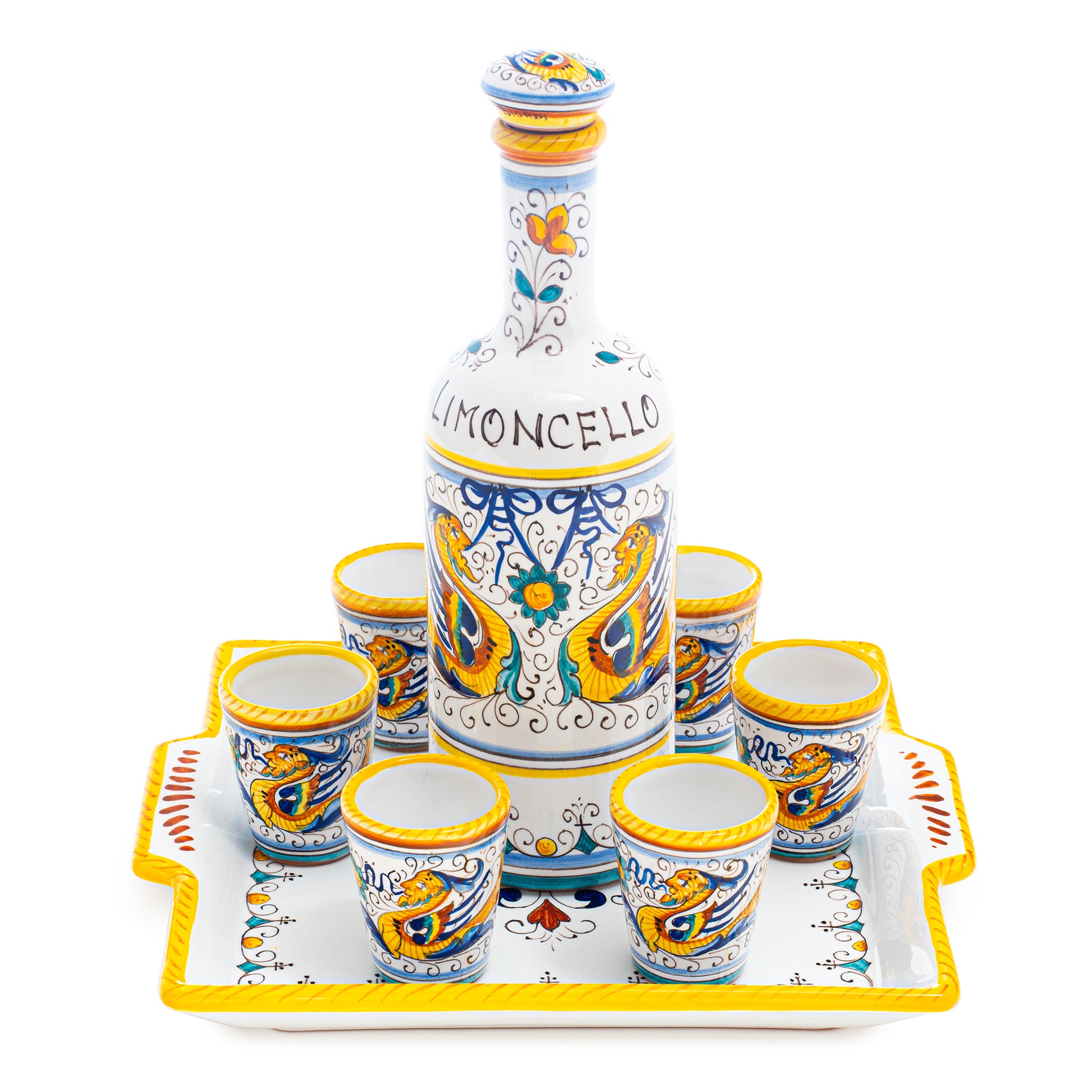 Raffaellesco Limoncello Set, ceramics, pottery, italian design, majolica, handmade, handcrafted, handpainted, home decor, kitchen art, home goods, deruta, majolica, Artisan, treasures, traditional art, modern art, gift ideas, style, SF, shop small business, artists, shop online, landmark store, legacy, one of a kind, limited edition, gift guide, gift shop, retail shop, decorations, shopping, italy, home staging, home decorating, home interiors