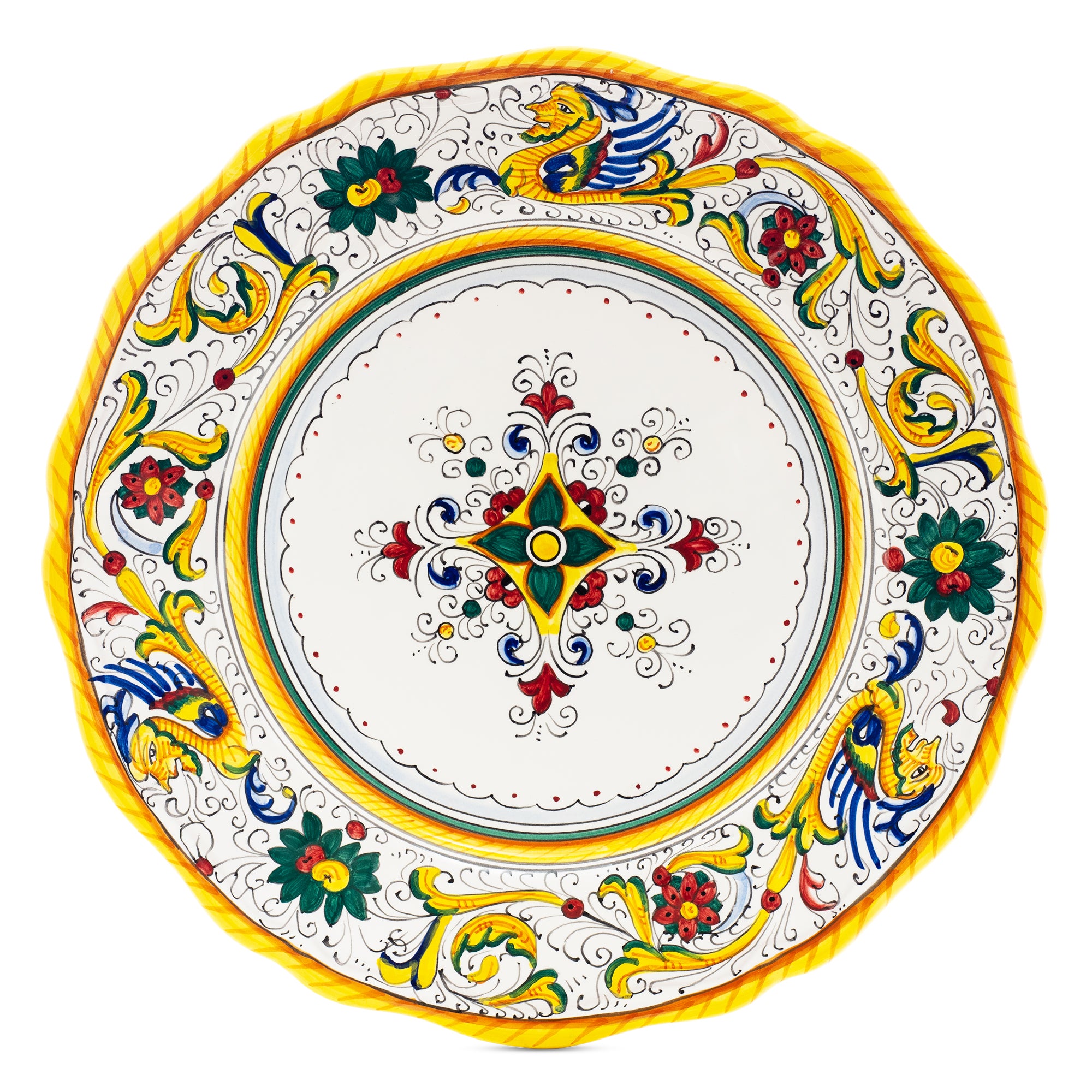 Raffaellesco Dinner Plate, Full Design, ceramics, pottery, italian design, majolica, handmade, handcrafted, handpainted, home decor, kitchen art, home goods, deruta, majolica, Artisan, treasures, traditional art, modern art, gift ideas, style, SF, shop small business, artists, shop online, landmark store, legacy, one of a kind, limited edition, gift guide, gift shop, retail shop, decorations, shopping, italy, home staging, home decorating, home interiors