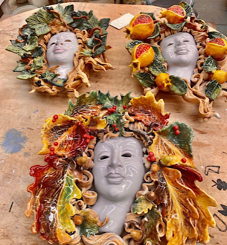 Bacchus Mask with Poppies, Apolito, ceramics, pottery, italian design, majolica, handmade, handcrafted, handpainted, home decor, kitchen art, home goods, deruta, majolica, Artisan, treasures, traditional art, modern art, gift ideas, style, SF, shop small business, artists, shop online, landmark store, legacy, one of a kind, limited edition, gift guide, gift shop, retail shop, decorations, shopping, italy, home staging, home decorating, home interiors, home decor ideas