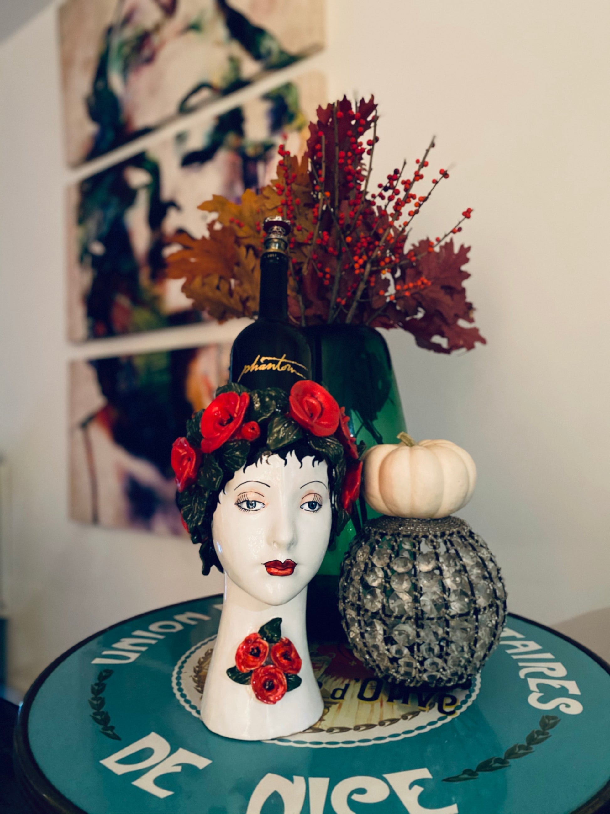 Ceramiche D'arte Dolfi Sculpture with Roses, ceramics, pottery, italian design, majolica, handmade, handcrafted, handpainted, home decor, kitchen art, home goods, deruta, majolica, Artisan, treasures, traditional art, modern art, gift ideas, style, SF, shop small business, artists, shop online, landmark store, legacy, one of a kind, limited edition, gift guide, gift shop, retail shop, decorations, shopping, italy, home staging, home decorating, home interiors