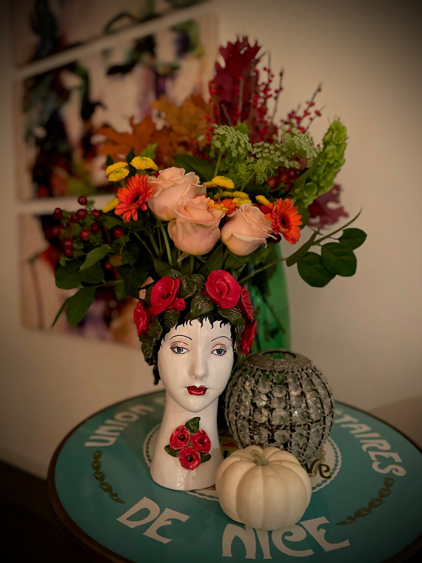 Ceramiche D'arte Dolfi Sculpture with Roses, ceramics, pottery, italian design, majolica, handmade, handcrafted, handpainted, home decor, kitchen art, home goods, deruta, majolica, Artisan, treasures, traditional art, modern art, gift ideas, style, SF, shop small business, artists, shop online, landmark store, legacy, one of a kind, limited edition, gift guide, gift shop, retail shop, decorations, shopping, italy, home staging, home decorating, home interiors