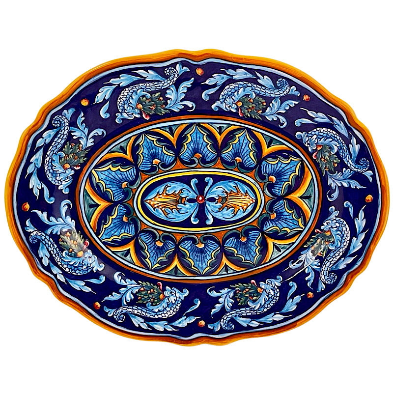 Collectible Majolica Large Platter, Pattern B-33, ceramics, pottery, italian design, majolica, handmade, handcrafted, handpainted, home decor, kitchen art, home goods, deruta, majolica, Artisan, treasures, traditional art, modern art, gift ideas, style, SF, shop small business, artists, shop online, landmark store, legacy, one of a kind, limited edition, gift guide, gift shop, retail shop, decorations, shopping, italy, home staging, home decorating, home interiors