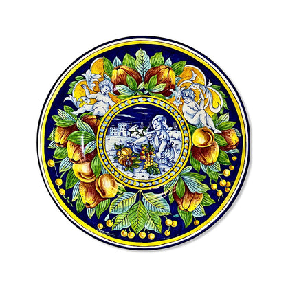 Florentine Wall Plate Apples & Cherubs, IMA production, ceramics, pottery, italian design, majolica, handmade, handcrafted, handpainted, home decor, kitchen art, home goods, deruta, majolica, Artisan, treasures, traditional art, modern art, gift ideas, style, SF, shop small business, artists, shop online, landmark store, legacy, one of a kind, limited edition, gift guide, gift shop, retail shop, decorations, shopping, italy, home staging, home decorating, home interiors