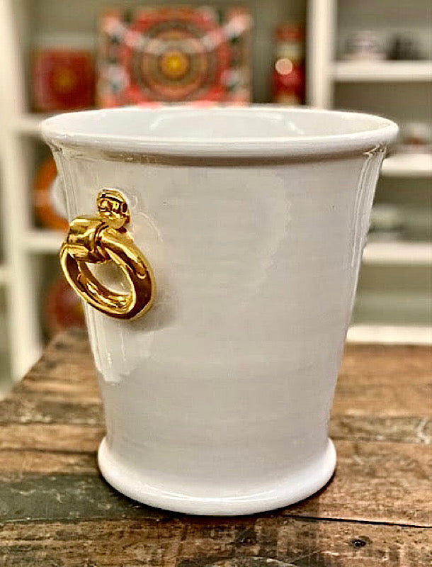 Champagne Bucket with 24 Karat Gold Rings, ceramics, pottery, italian design, majolica, handmade, handcrafted, handpainted, home decor, kitchen art, home goods, deruta, majolica, Artisan, treasures, traditional art, modern art, gift ideas, style, SF, shop small business, artists, shop online, landmark store, legacy, one of a kind, limited edition, gift guide, gift shop, retail shop, decorations, shopping, italy, home staging, home decorating, home interiors