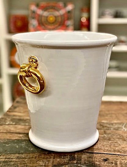 Champagne Bucket with 24 Karat Gold Rings, ceramics, pottery, italian design, majolica, handmade, handcrafted, handpainted, home decor, kitchen art, home goods, deruta, majolica, Artisan, treasures, traditional art, modern art, gift ideas, style, SF, shop small business, artists, shop online, landmark store, legacy, one of a kind, limited edition, gift guide, gift shop, retail shop, decorations, shopping, italy, home staging, home decorating, home interiors