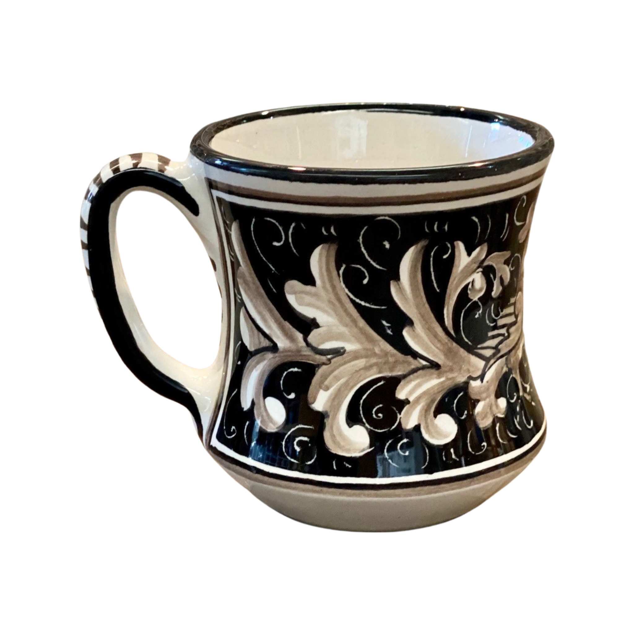 La Colombe Curved Mug, ceramics, pottery, italian design, majolica, handmade, handcrafted, handpainted, home decor, kitchen art, home goods, deruta, majolica, Artisan, treasures, traditional art, modern art, gift ideas, style, SF, shop small business, artists, shop online, landmark store, legacy, one of a kind, limited edition, gift guide, gift shop, retail shop, decorations, shopping, italy, home staging, home decorating, home interiors