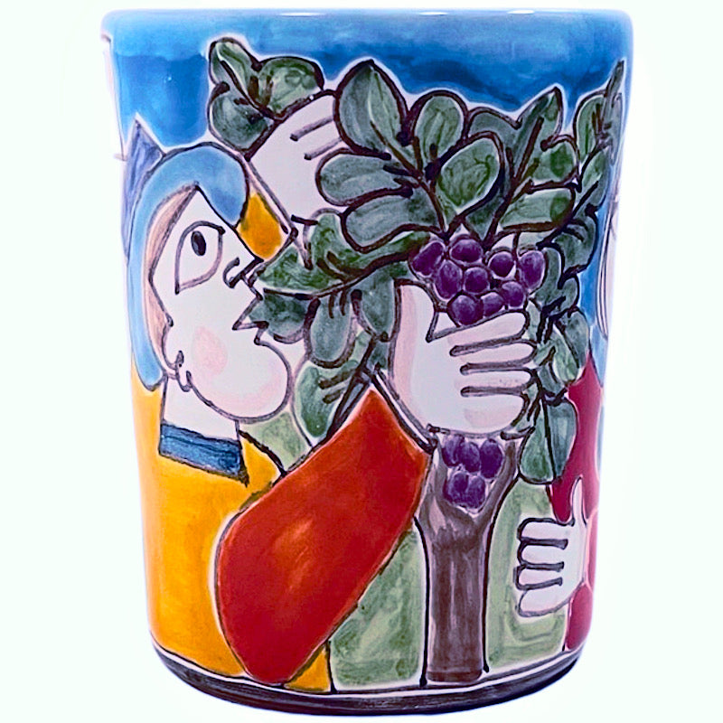 Grape Picker Mug, ceramics, pottery, italian design, majolica, handmade, handcrafted, handpainted, home decor, kitchen art, home goods, deruta, majolica, Artisan, treasures, traditional art, modern art, gift ideas, style, SF, shop small business, artists, shop online, landmark store, legacy, one of a kind, limited edition, gift guide, gift shop, retail shop, decorations, shopping, italy, home staging, home decorating, home interiors
