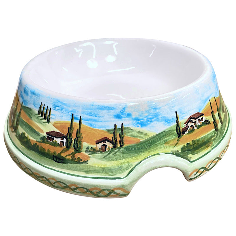 Tuscan Countryside Dog Bowl, Large, ceramics, pottery, italian design, majolica, handmade, handcrafted, handpainted, home decor, kitchen art, home goods, deruta, majolica, Artisan, treasures, traditional art, modern art, gift ideas, style, SF, shop small business, artists, shop online, landmark store, legacy, one of a kind, limited edition, gift guide, gift shop, retail shop, decorations, shopping, italy, home staging, home decorating, home interiors