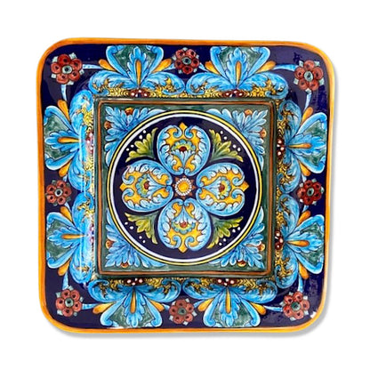 Collectible Majolica Square Plate 2, Gold Trim, ceramics, pottery, italian design, majolica, handmade, handcrafted, handpainted, home decor, kitchen art, home goods, deruta, majolica, Artisan, treasures, traditional art, modern art, gift ideas, style, SF, shop small business, artists, shop online, landmark store, legacy, one of a kind, limited edition, gift guide, gift shop, retail shop, decorations, shopping, italy, home staging, home decorating, home interiors