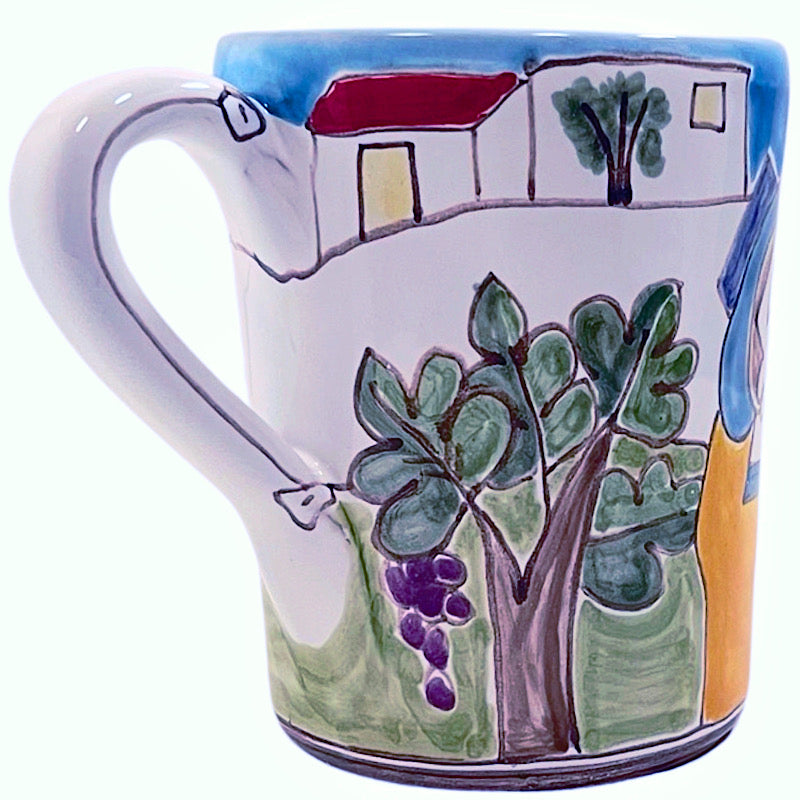 Grape Picker Mug, ceramics, pottery, italian design, majolica, handmade, handcrafted, handpainted, home decor, kitchen art, home goods, deruta, majolica, Artisan, treasures, traditional art, modern art, gift ideas, style, SF, shop small business, artists, shop online, landmark store, legacy, one of a kind, limited edition, gift guide, gift shop, retail shop, decorations, shopping, italy, home staging, home decorating, home interiors